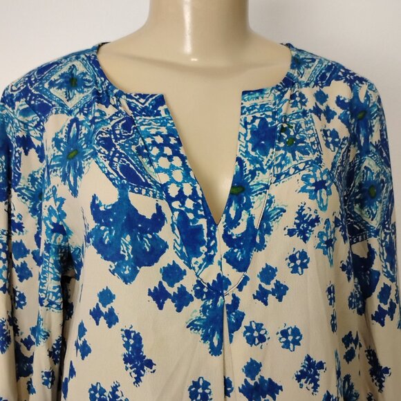 Sigrid Olsen Collection Resortwear Tunic Blue & Ivory Relaxed Style XSmall - Picture 5 of 9